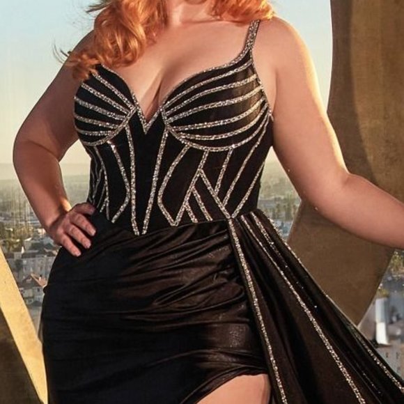 NEW FLOOR LENGTH SLEEVELESS SHEATH DRESS EMBROIDERED WITH RHINESTONES CDS440C - Picture 5 of 9